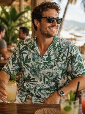 Luigrad Tropical Leaf Print Button-Up Shirt Men's Large~ NWT | MSRP $